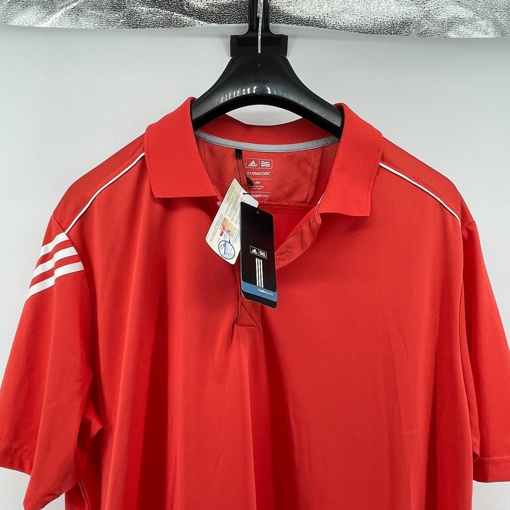Adidas Golf Polo Shirt Mens 2XL Red ClimaCool 3 Stripes Performance Outdoor NEW - Picture 2 of 10